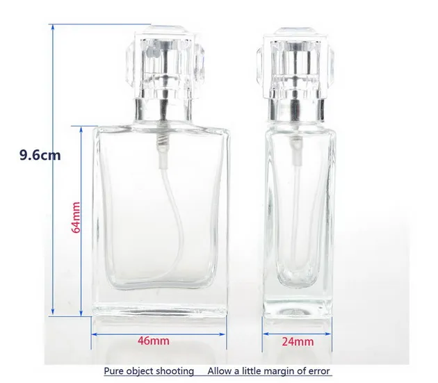 30ml mode bärbar transparent glas parfymflaska med aluminium atomizer tomt kosmetiskt fall för resor