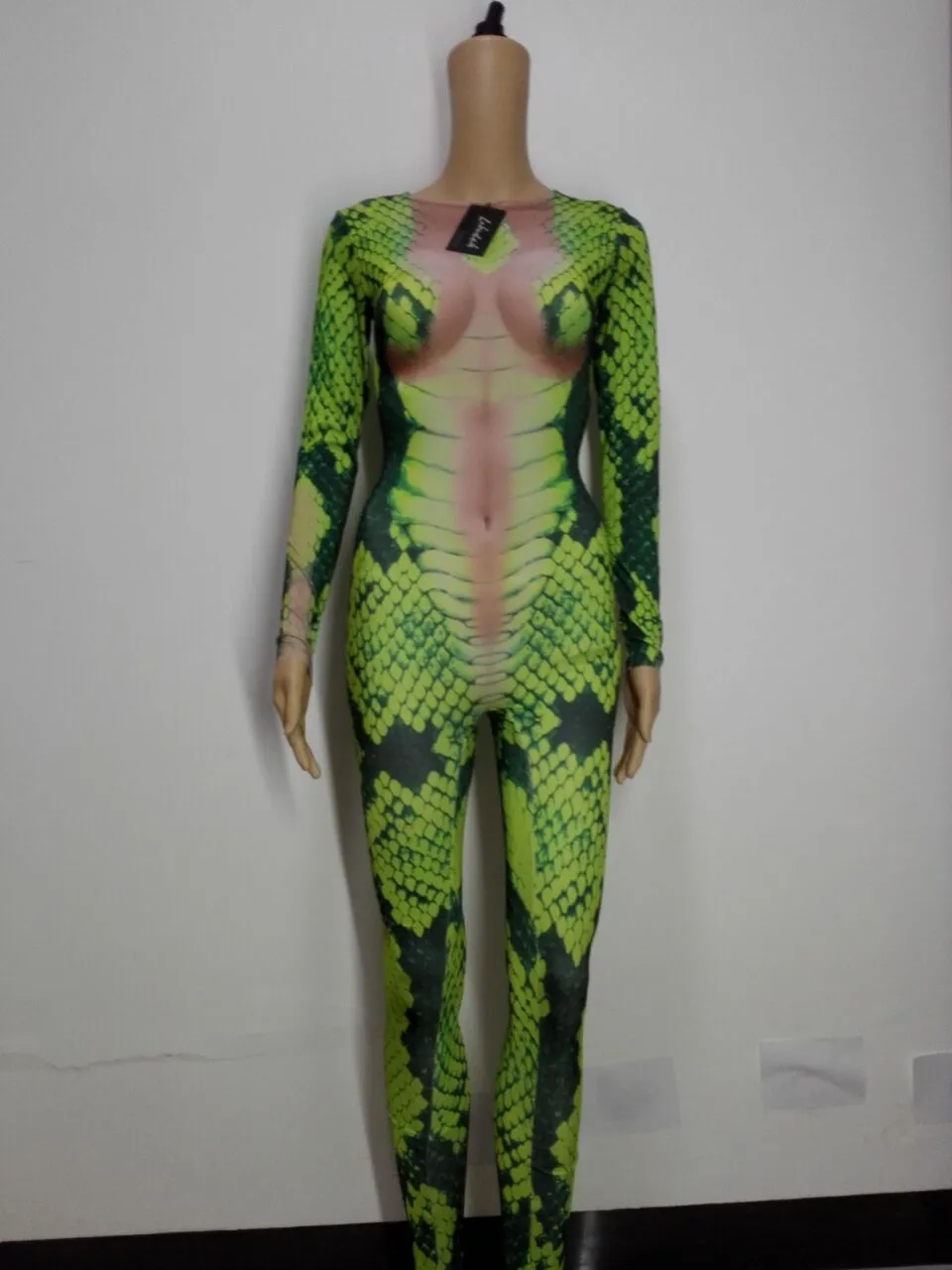 Novelty Snake tattoo Printing jumpsuit sexy leotard elastic bodysuit Nightclub Bar Cosplay role costume singer stage show Romper DJ costumes