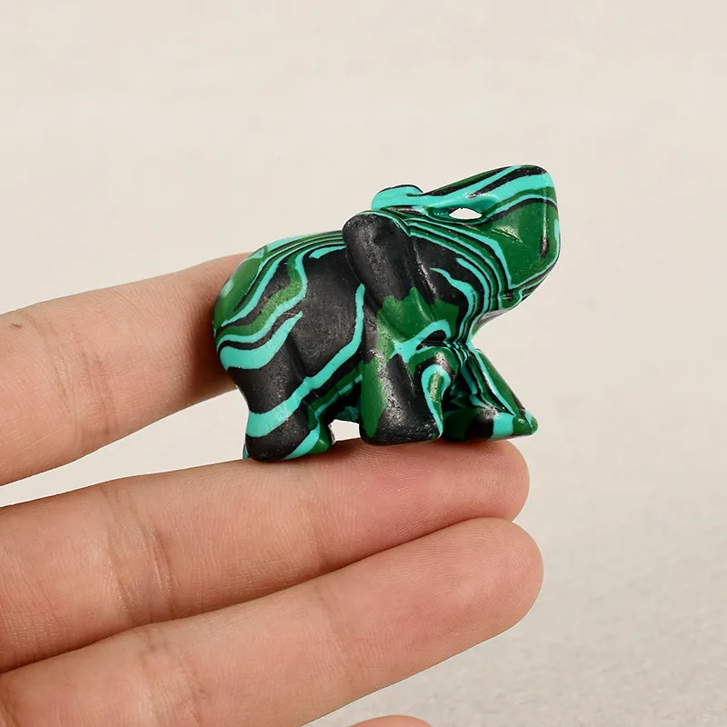 Dingsheng Kryształ Kwarcowy Kamień Opal Elephant Figurka Rzeźba Kamień Zwierząt Długowieczność Malachite Słonie Healing Reiki Stones Craft