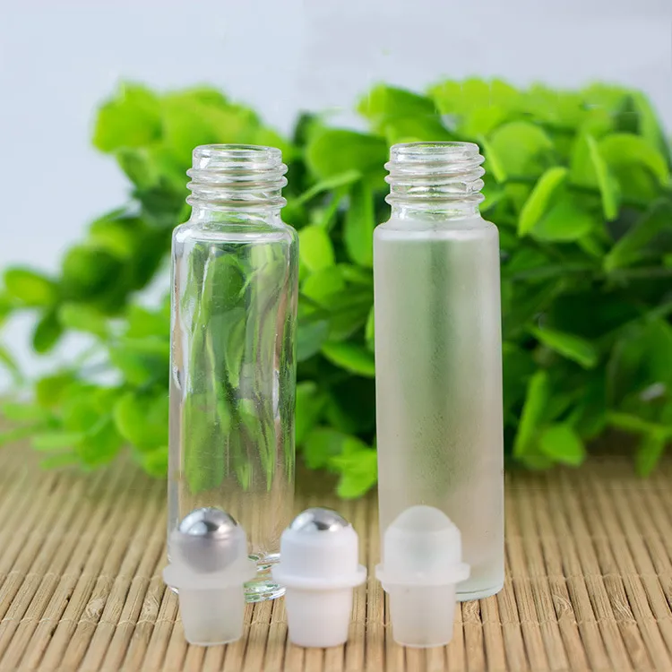 10ml Essential Oil Butelki Roll-On Transparent Frosted Glass Butelka Ze Stali Nierdzewnej Kulki rolkowe Srebrne Cap Butelki