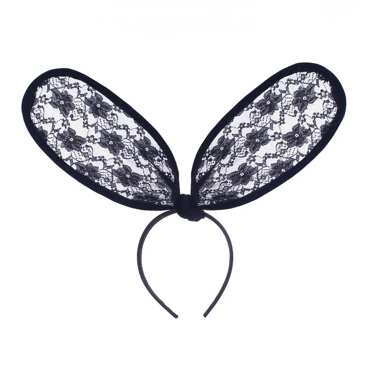 Bandeau d'oreille de lapin en maille florale, accessoires de cheveux en dentelle de lapin noir, 3 couleurs