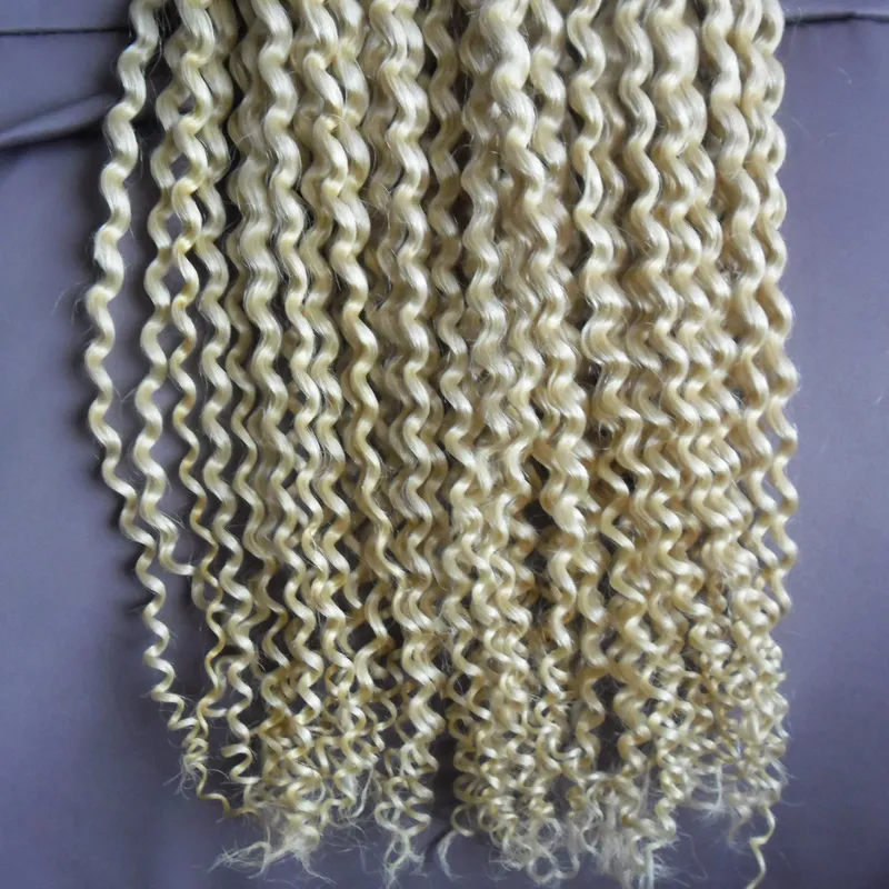 Kinky curly jungfruhår 300g remy nagel I tips om mänsklig hårförlängning blekning blond 613 peruansk för bundet hårförlängning 1gstrand1813126