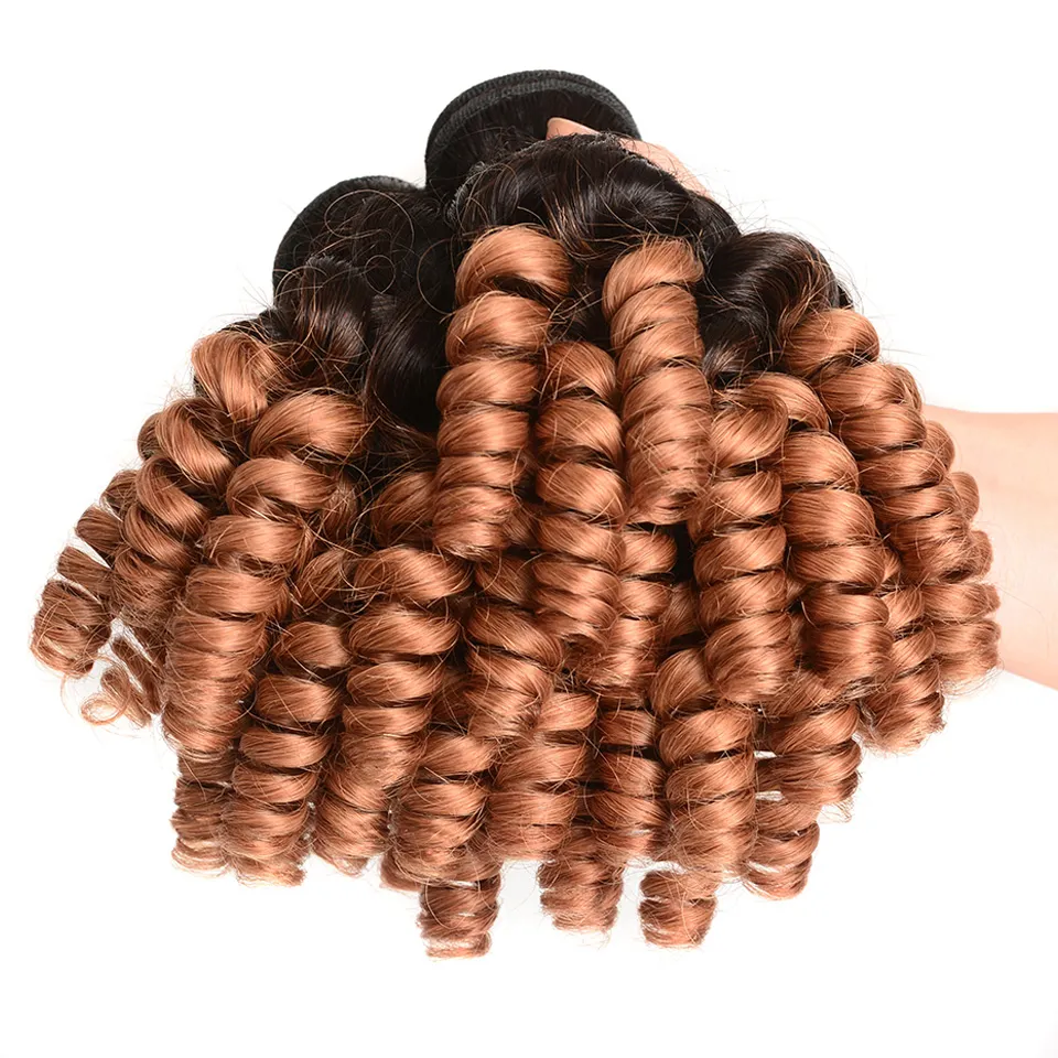 Médio Auburn Ombre Peruano Romance Curls Feixes de Cabelo Humano Tia Funmi # 1B / 30 Avermelhado Marrom Ombre Cabelo Humano Tece Ofertas Bundle