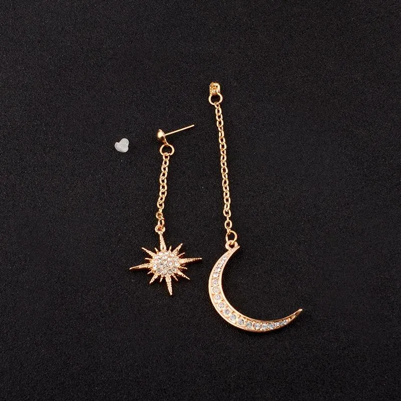 Gold Color Long Chain Hanging Earrings Moon Star Shape Simulated-pearl Drop Earrings for Women Jewelry