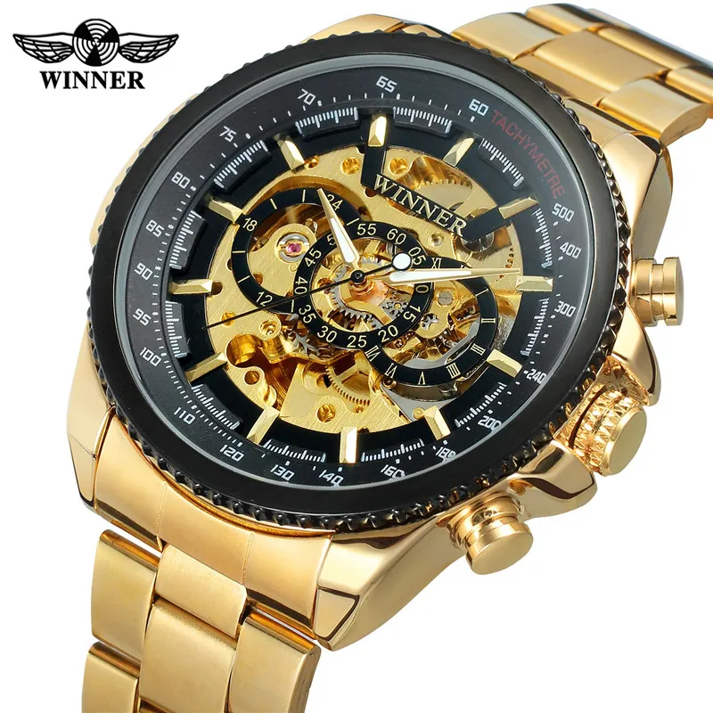 Neue GEWINNER Herren Uhren Militär Sport Uhr Männliche Top Marke Luxus Skeleton Uhren Automatische Mechanische Stahl Männer Uhr Heißer