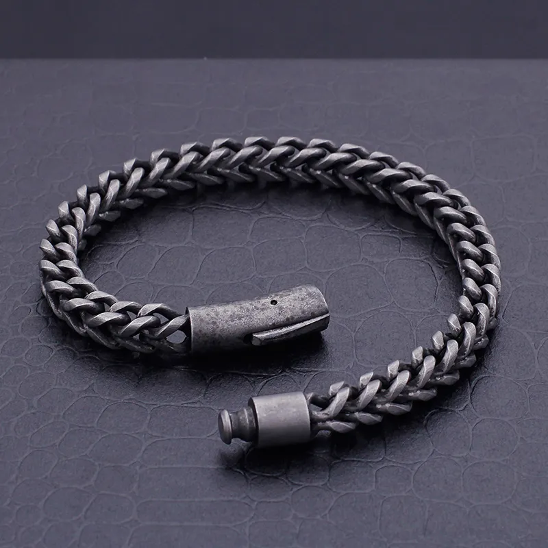 free ship mens 8.66 inch (22cm) 8mm 316L Stainless Steel Vintage black Hip-HOP Figaro Link Chain Bracelet Bangle Cool toggle Clasp