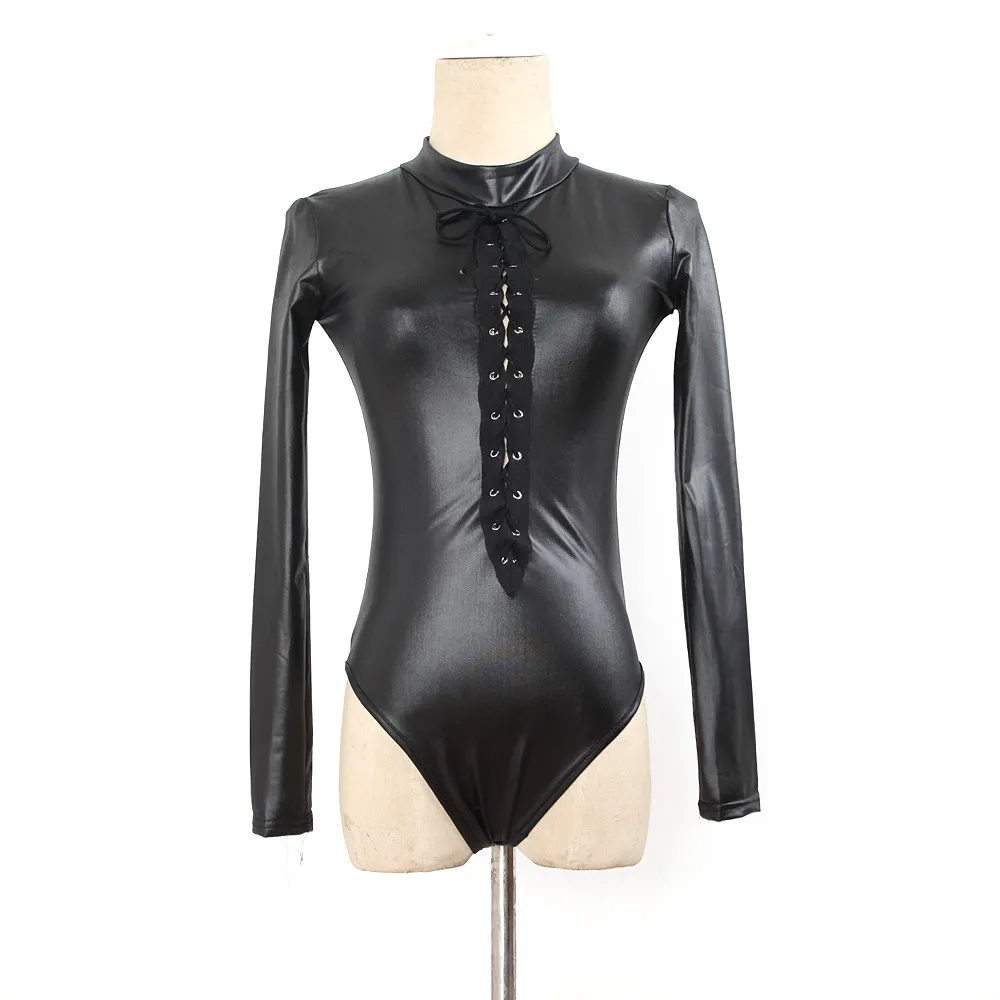 2017 Chaude Super Sexy Adulte Noir Catwomen Combinaison PVC En Cuir Comme Combinaison Serrée Bodys pour Femmes Body Costumes Party wear