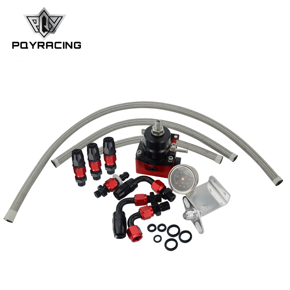 PQY - Black&Red Universal fpr AN6 Fitting EFI fuel pressure regulator For 7MGTE MKIII with hose line.Fittings.Gauge PQY7842BKRD