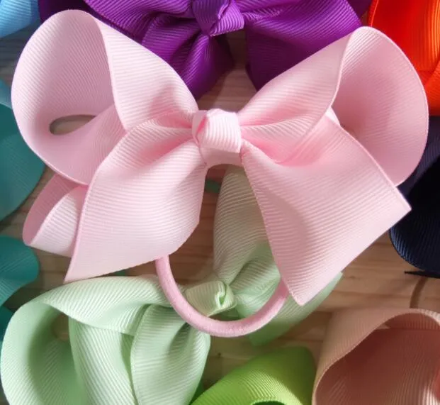 /4 inch Hair bow WITH Elastic Band Ponytail Hair Holder Kids Girl head accessories Elastic Loop Bobble School Dancing bows