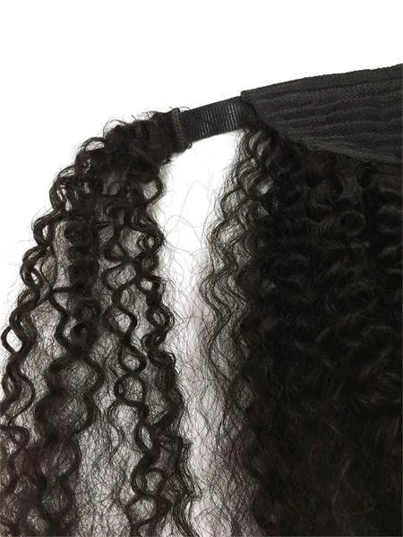 Sportkvinna Kinki Culry Pony Tail Hairstycke, Wraps Curly Peruvian Virgin Hair Drawstring Ponytail Hairpieces 100g-160g 1b