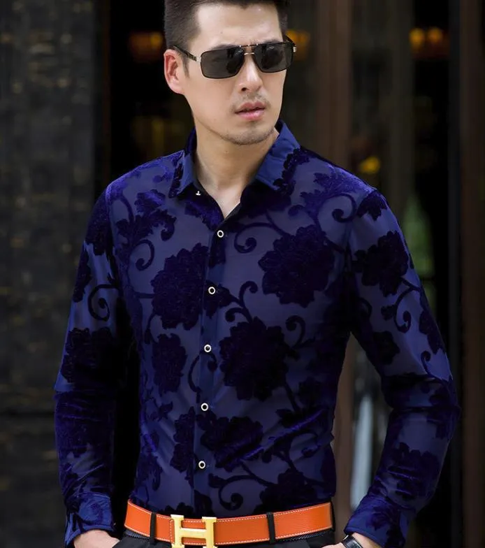 Mens Dress Shirts Top Fashion Luxury Mens Velvet Winter Warm
