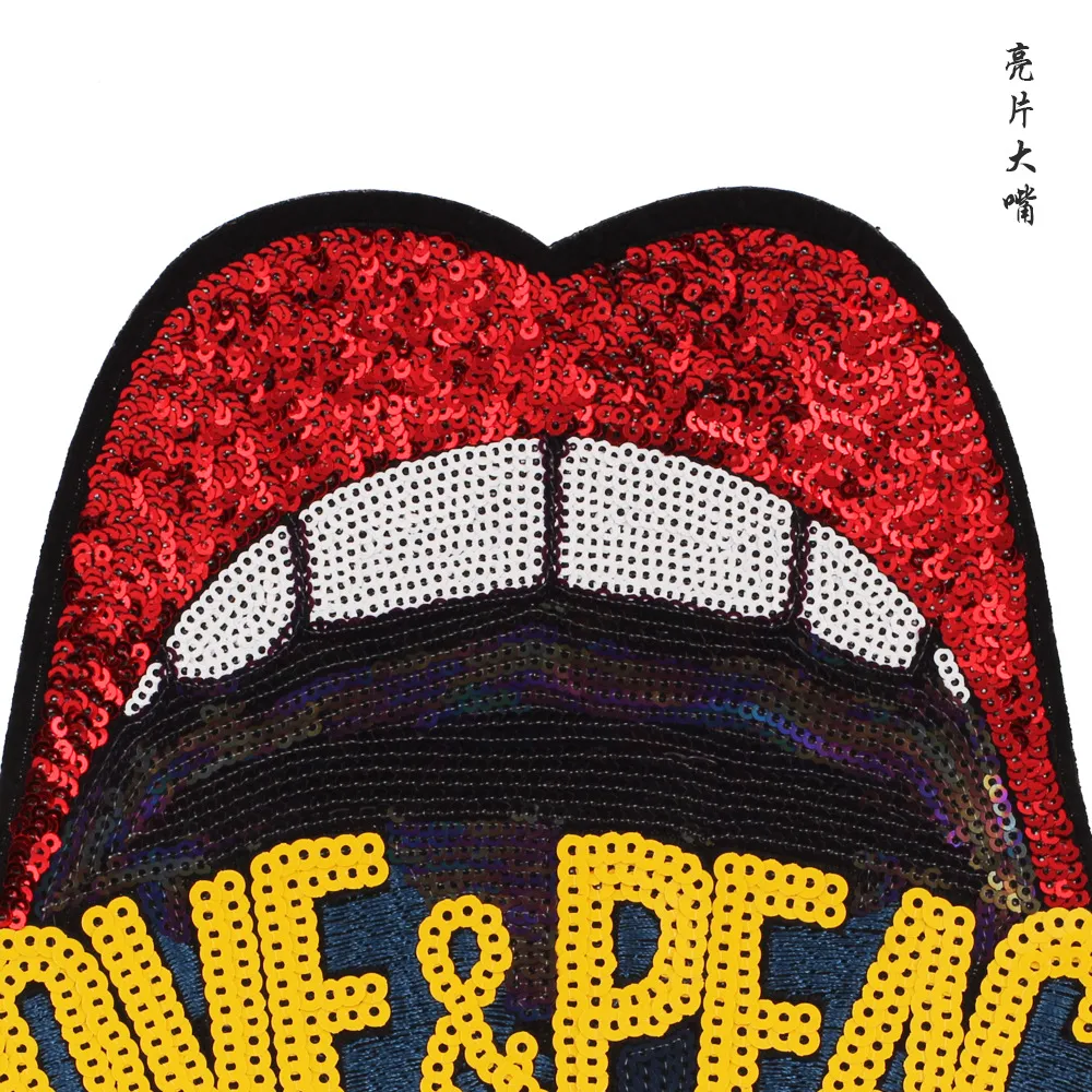 Large Size LIPS Beading Sequined Patch Big Motif Applique Mouth Sew/Iron on Patches for Clothing Accessories Sequined Stickers