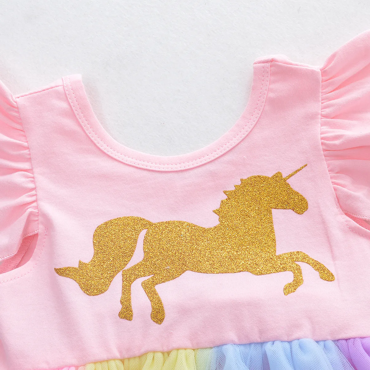 Baby girls Printed romper cartoon Rainbow horse Dress Children lace TuTu Fly sleeve Jumpsuits Kids Clothing C3731