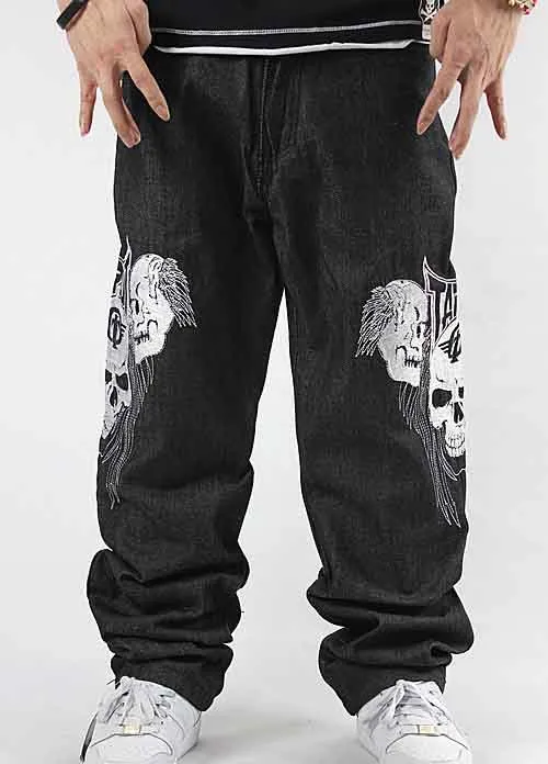 HIPHOP Street Dance Jeans Tide Herren Stickerei Totenkopf Street Motorrad Jeans Hip Hop Skateboard Herren Jeans Definitiv Disco Dance Hosen