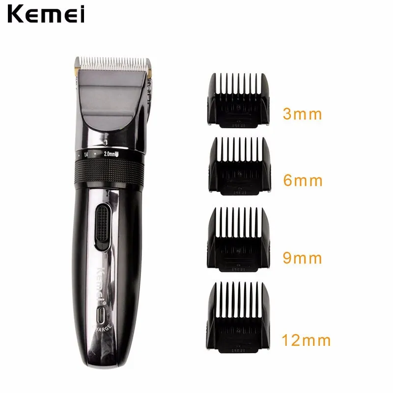 Kemei Electric Hair Clipper Rechargeable Hair Trimmer Shaver Razor Trådlös 0.8-2.0mm Justerbart Lågt ljud för vuxen / Barn 4747