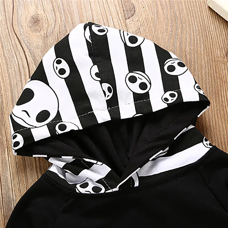 Bebê Menino Roupas de Halloween Da Criança Meninos Roupas Tops Com Capuz Crânio Listrado Calças Meninos Outfits Set Outono Crianças Roupa Dos Miúdos 0-24 M