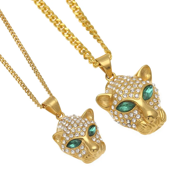 Collar de Oro del collar de Europa y América Hotsale stainlee amarillo de acero plateado Rhinestone Leopard Hombres Mujeres bonito regalo NL-513