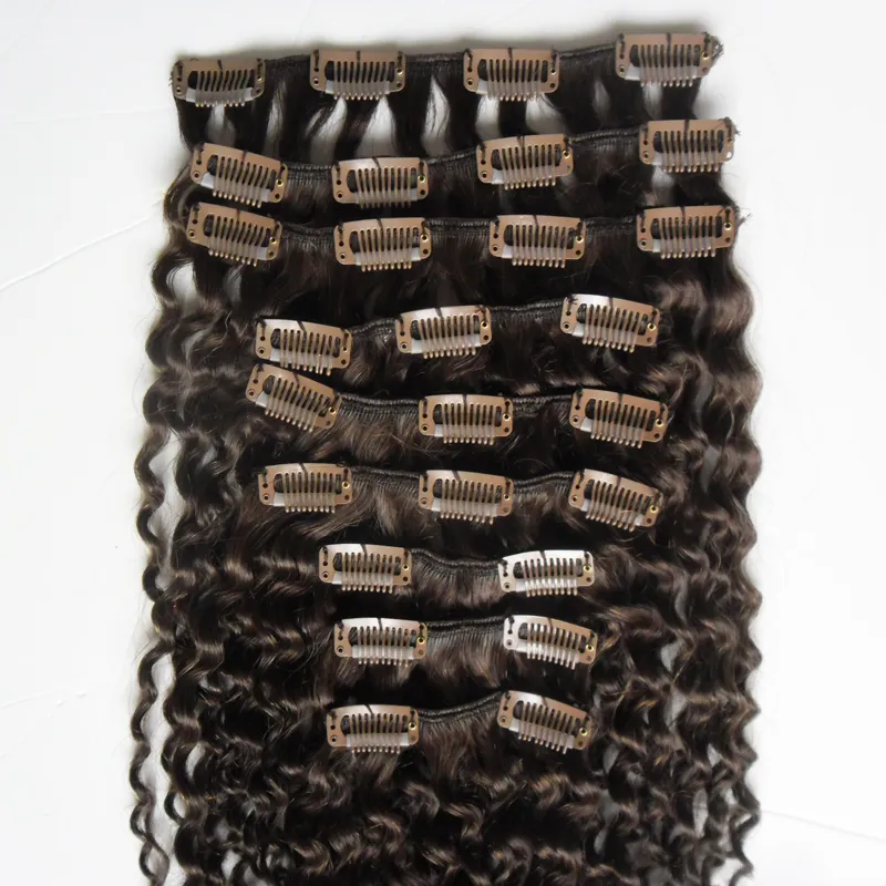 Kinky Curly Clip In Human Hair Extensions / Set Peruvian Virgin Hair Weave Clip In Human Hair Extensions 100g