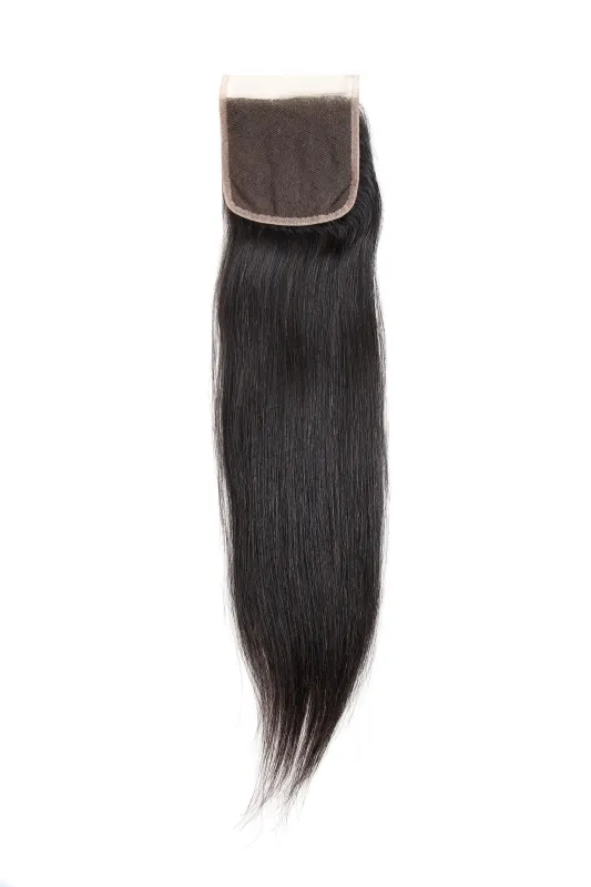 Brasilianskt jungfru hår 4 buntar med 4x4 spetsstängning 5 stycken/mycket rakt hår människa hår wefts med stängning av naturlig färg