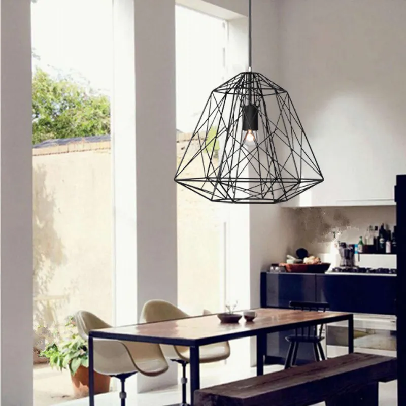 Industrial Metal Cage Pendant Light Fixture Vintage Style Hanging Chandelier for Living Room Bar Loft Kitchen Island Black