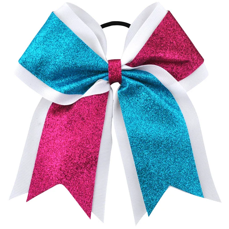 20 Glitter Grosgrain Ribbon Cheer Bow Set 7 Inch Elastic Band Ponytail Hair  Bows For Girls And Women From Sightly, $35.54