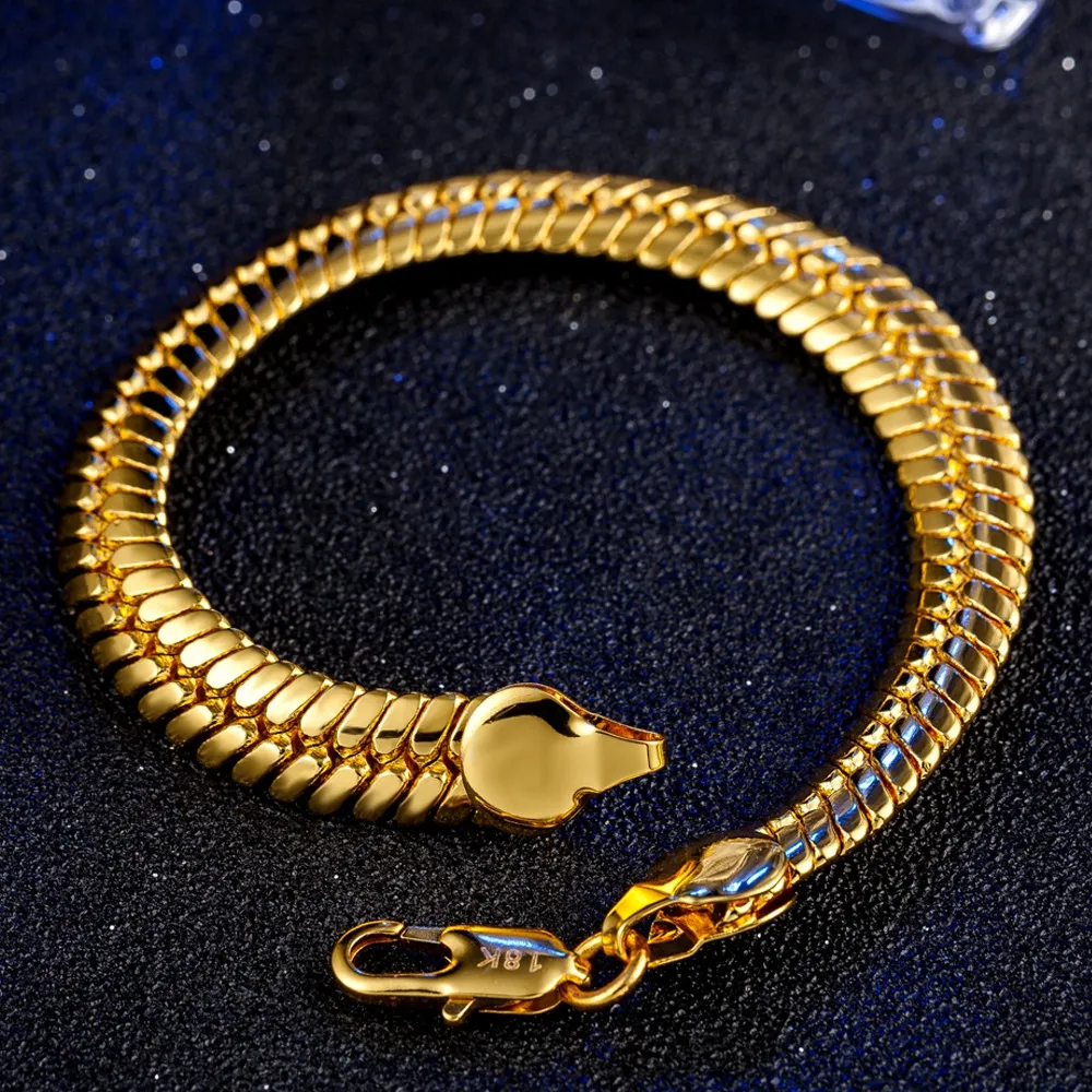 Sillbensarmband stämplade solid 18k gult guldfyllda herrarmband smycken gåva 8 3 tum long234o