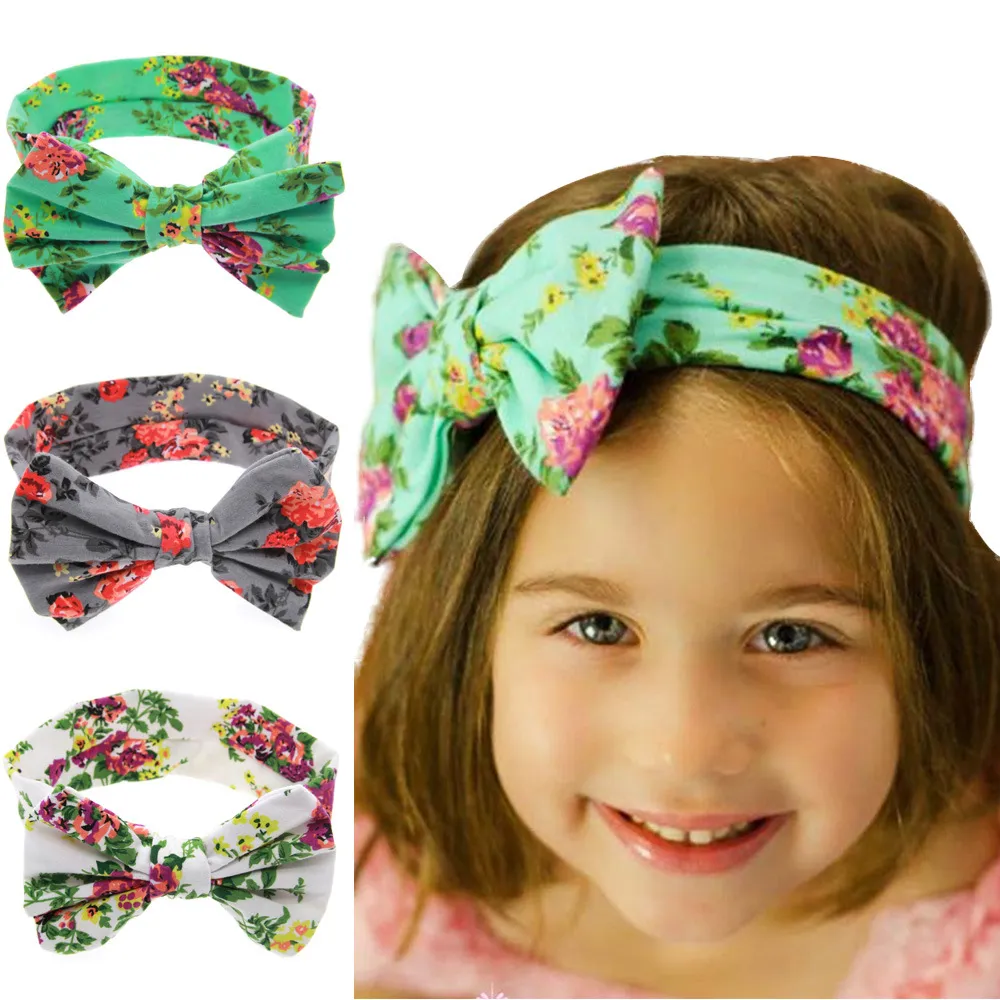 New Baby Kids Bohemia Bow Headbands Girls Children Flower Imprint Big Bowknot Hairbands Headwear for Kids Hair Accessories KHA250