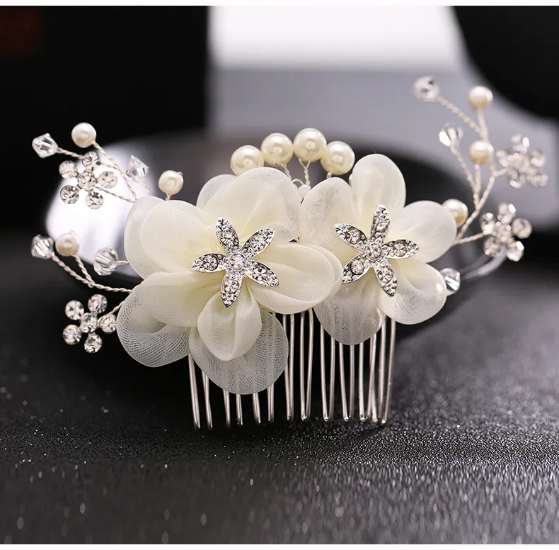 Bridal Wedding Hair Combs dla Bride Pearls Kryształowe Bridal Bands Włosów Party Bridal Headpieces Silk Flowers Headdress Hair Jewelry Akcesoria