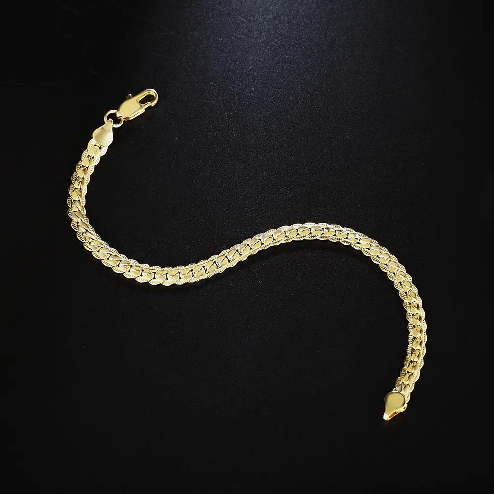 Venta al por mayor precio bajo 18K chapado en oro 5 mm serpiente cadena pulsera brazaletes longitud 20 cm moda fresca joyería de los hombres de calidad superior envío gratis