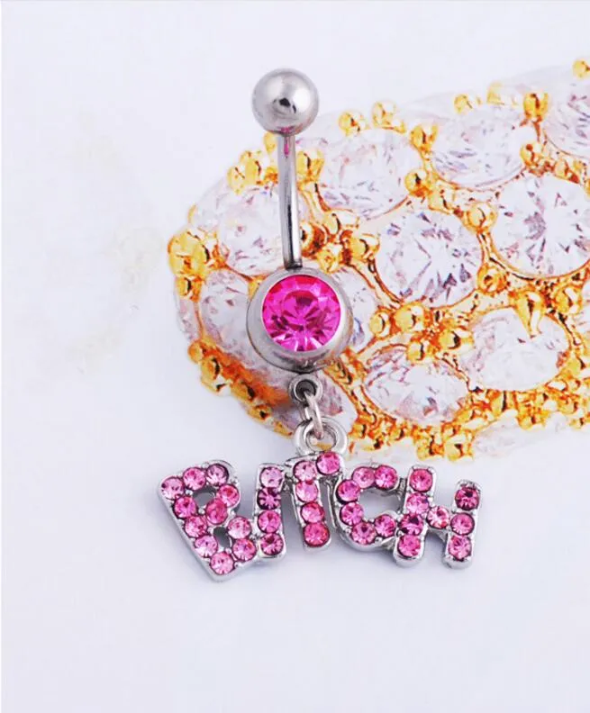 Zilver / Roze Sexy Crystal Body Piercing Chirurgische Knop Belly Ring Sieraden Navel Bar