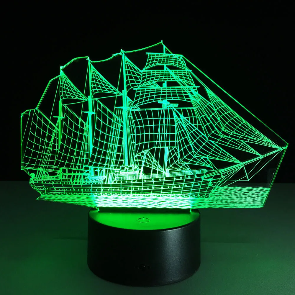 Barca a vela 3D Illusion Led Night Light 7 Color Touch Switch Lampada 2018 Regalo Nuovi dispositivi di illuminazione acrilica Camera da letto Dormire # R21