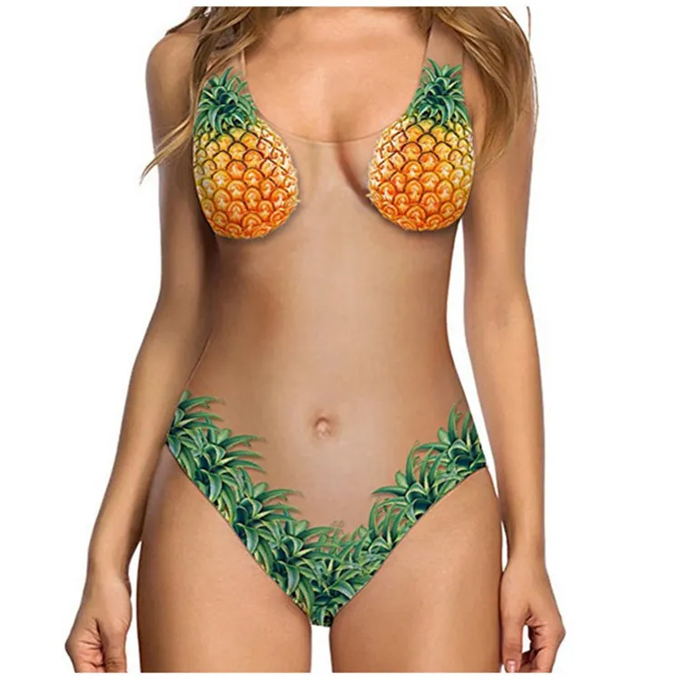 Nuovo arrivo donna bikini intero costume da bagno push-up stampato sexy melone frutta guscio colore pelle ananas costume da bagno bikini