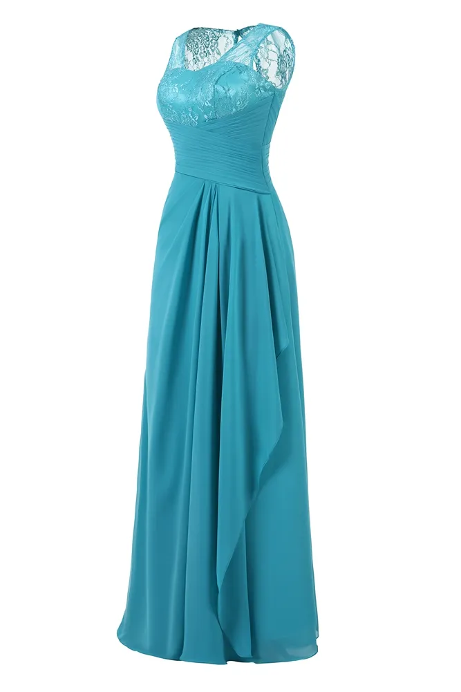 Turquoise longue robes de soirée bon marché 2018 en dentelle top plissée formelle robe de bal robes de fête plus taille