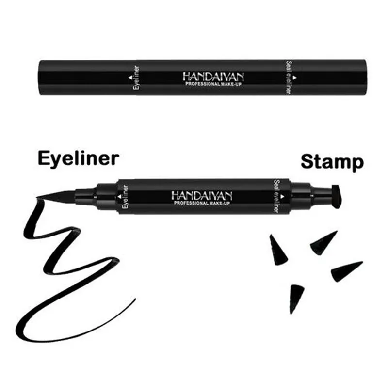 Double extrémité noir Eyeliner Liquid Crayon Pro Waterproof Longue Durée Maquillage Eye-Liner Pen + Cat Line Eye Makeup Stencils