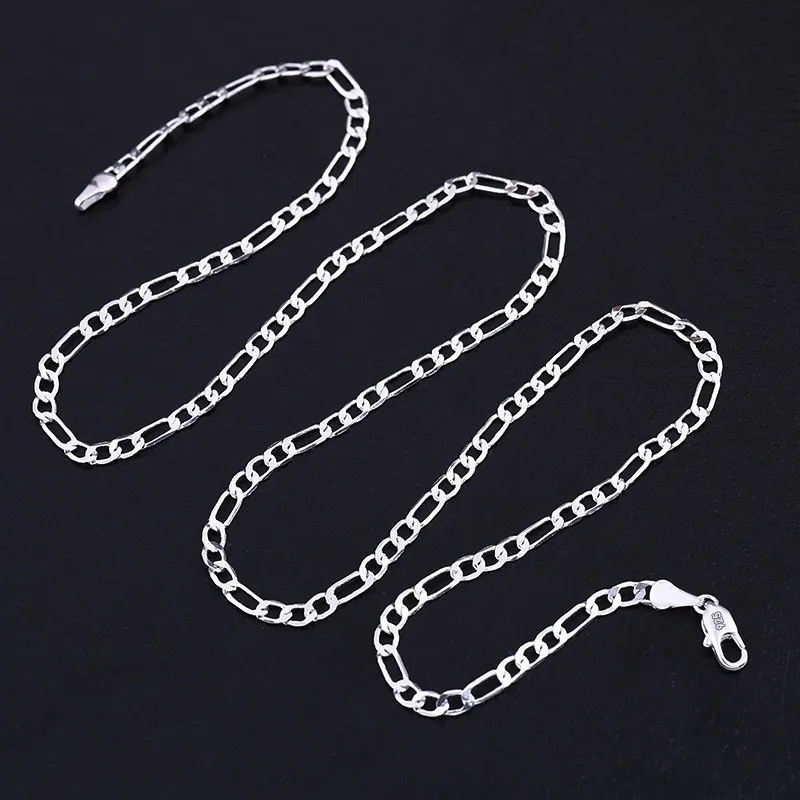 Fashion 2MM 925 Sterling Silver Figaro Chain Charm Necklace Women Party Jewelry