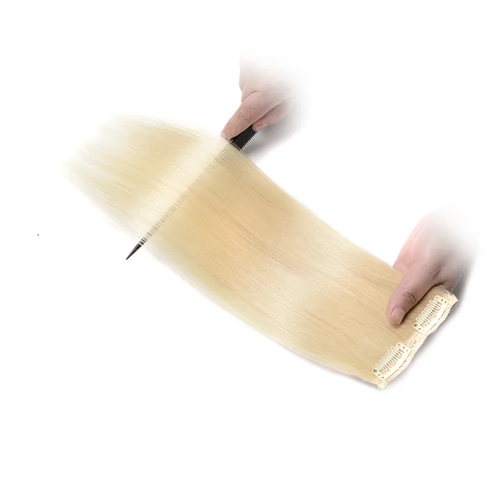 Blonde Clip in Human Hair Extensions 100g Menselijke Haar Clip in Extensions 7 stks 8A Braziliaanse Virgin Haar Rechte Clip in Extension