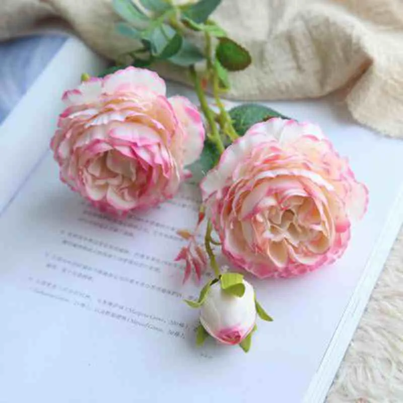 61 cm Künstliche Blume Rose Silk Mariage Geburtstagsfeier Western Rose Hochzeit Blumen Ranunculus Asiaticus Zweig Wohnkultur