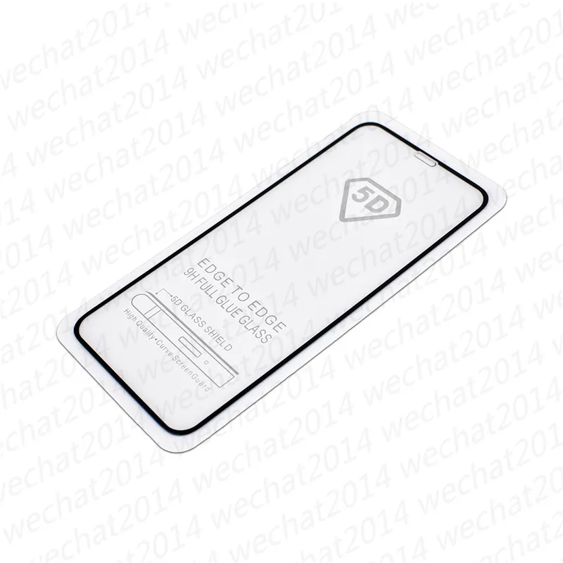 100PCS 5D Protecteur d'écran à couverture complète 9H Protecteur d'écran en fibre de carbone en verre trempé pour iPhone X 6 6s 7 8 Plus Xs Max