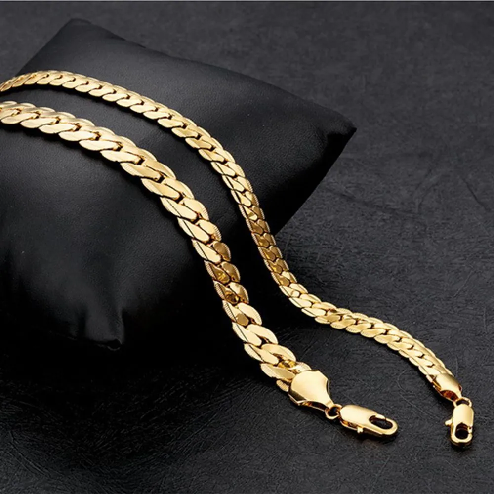 23.6 in Mens Necklace Chain 18k Yellow Gold Filled Bone Necklace Solid Jewelry 7mm Wide Mens Accessories