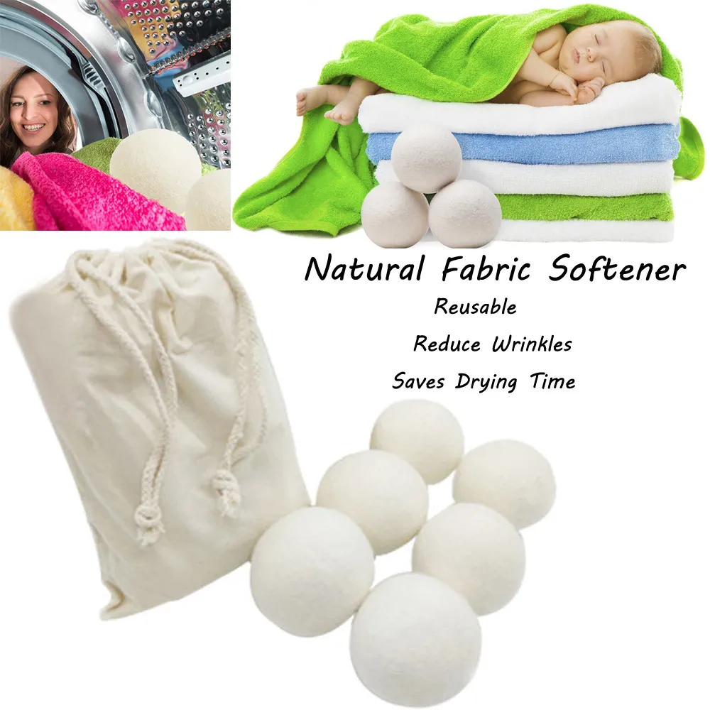 6st ull Tvättbullar för torktumlare Tvättmaskin Premium ulltorkar bollar återanvändbar naturlig tygmjukmedel 6cm