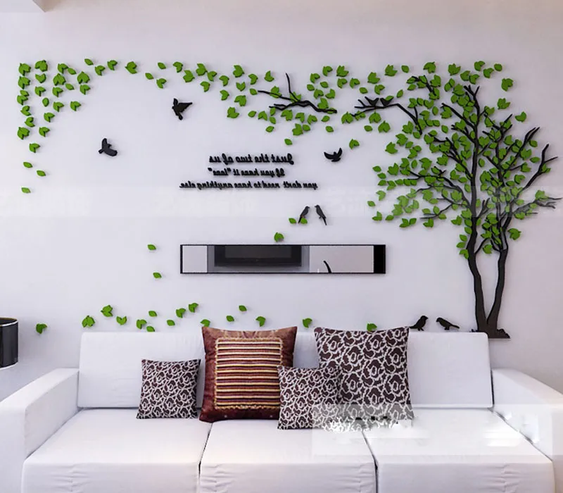 Toptan Duvar Çıkartmaları Akrilik çift ağaç duvar çıkartmaları oturma odası yatak odası TV duvar 3D çıkartmalar DIY Ev Dekor