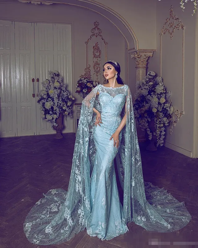 Robe de bal l gante arabe longue sir ne avec d tachable Wrap Train robe de soir e en dentelle 2019 Mode formelle robes robes de soir e