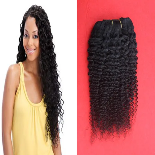 Yuntian 1pc Brasiliansk Kinky Curly Hair Weave Remy Human Hair Bundles 8-26 tum Naturlig Färg Hårväftfri Malaysisk Indiska