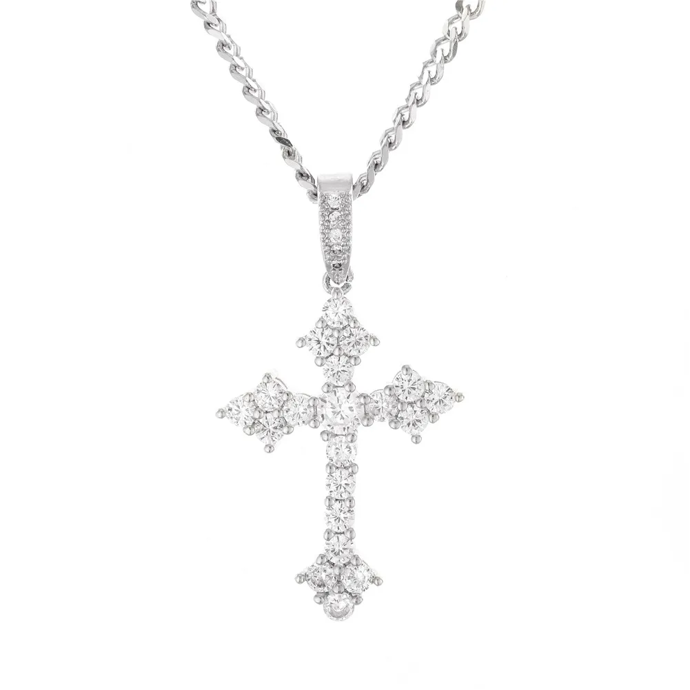 Hip Hop Iced Out Cross Pendant Necklace Gold Silver Color Plated Micro Paved Zircon Gold Chain for Women324K