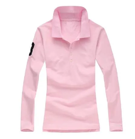 Höstkvinnor Långärmad Polo T-shirt Kvinnor Polosskjorta Tees 100 Bomull S-XL