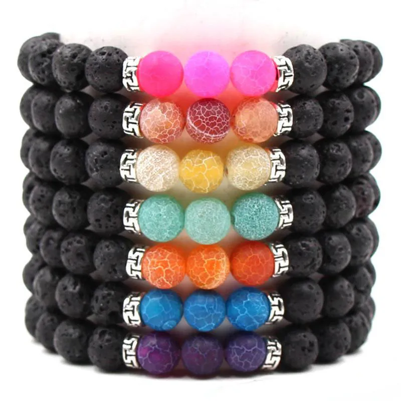 Preto Lava Pedra Vulcão 8 milímetros Weathering Ágata Chakras Yoga Elastic Bracelet Força