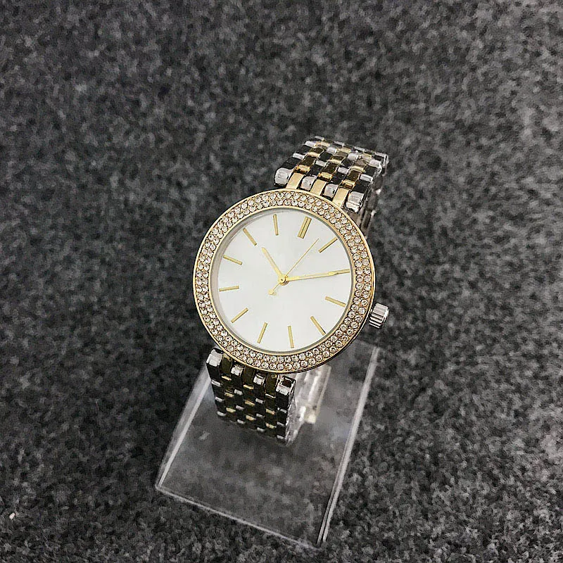 Fashion M design Marka damska Dziewczyna crystal Dial Pasek ze stali nierdzewnej Zegarek kwarcowy M6056-1