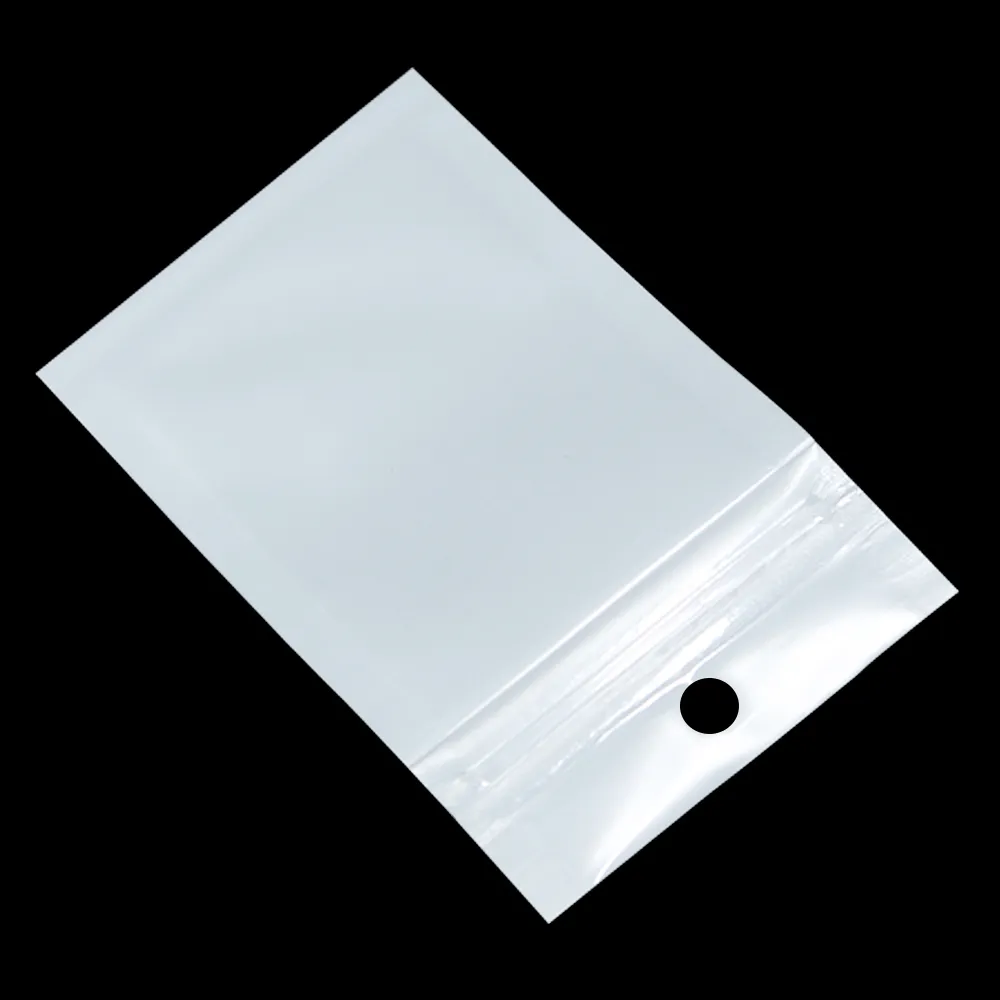 100 Stks/partij Doorzichtige Plastic Rits Wit Poly Pakket Zakken Elektronische Accessoires Opbergzakjes Hang Gat voor Diverse Verpakking Opbergtas