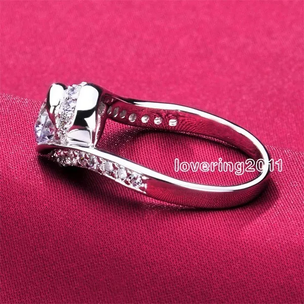 Moda Takı Güzel Mücevher bayan Cz 5A Zirkon taş 925 Ayar gümüş çapraz Düğün parmak Yüzük Sz 5-10 Ücretsiz kargo