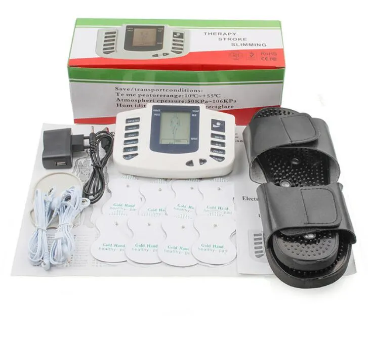 Ny rysk knapp Elektrisk muskelstimulator Body Relax Muscle Massager Pulse Tens Acupuncture Therapy Slipper + 8 Pads + Box